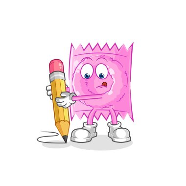 the condom write with pencil. cartoon mascot vecto