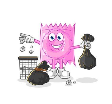 the condom Throw garbage mascot. cartoon vecto