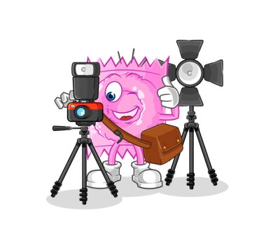 the condom photographer character. cartoon mascot vecto