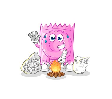 the condom roasting marshmallows. cartoon mascot vecto