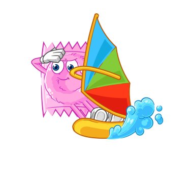 the condom windsurfing character. mascot vecto