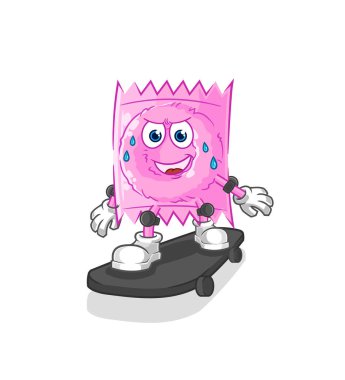 the condom riding skateboard cartoon character vecto