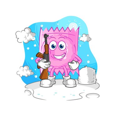 the condom soldier in winter. character mascot vecto
