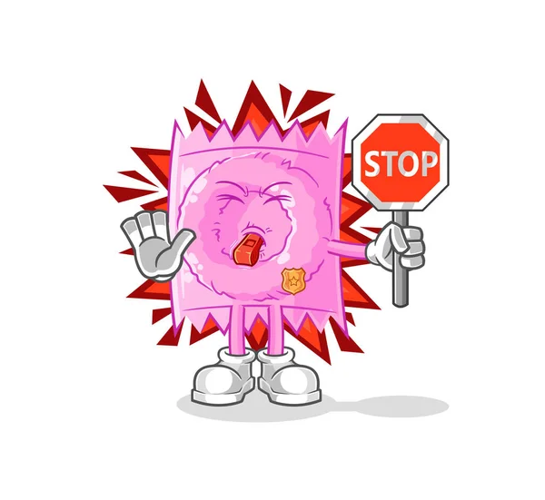 Condom Holding Stop Sign Cartoon Mascot Vecto — Stockový vektor