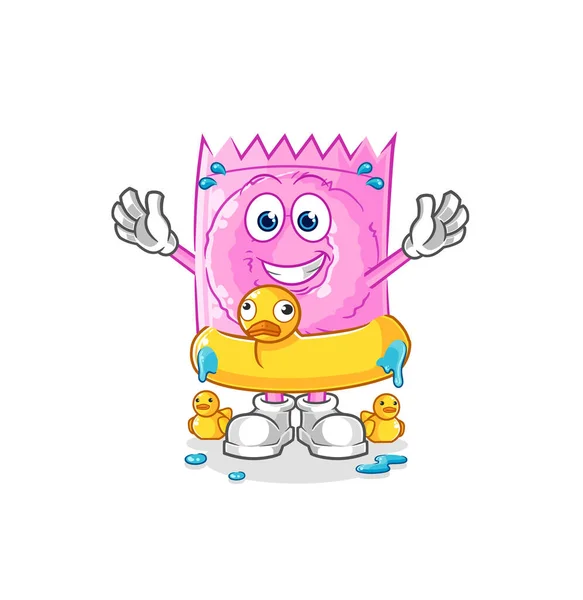 Condom Duck Buoy Cartoon Cartoon Mascot Vecto —  Vetores de Stock