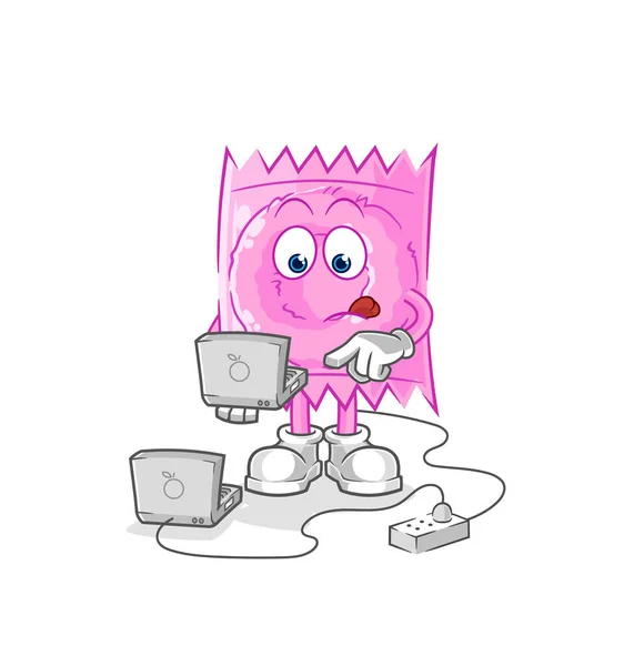 Condom Laptop Mascot Cartoon Vecto — Stock Vector