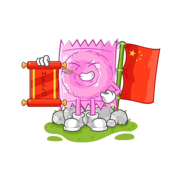Condom Chinese Cartoon Cartoon Mascot Vecto —  Vetores de Stock