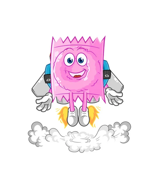 Condom Jetpack Mascot Cartoon Vecto — ストックベクタ