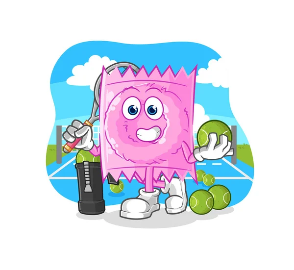 Condom Plays Tennis Illustration Character Vecto — Stock Vector