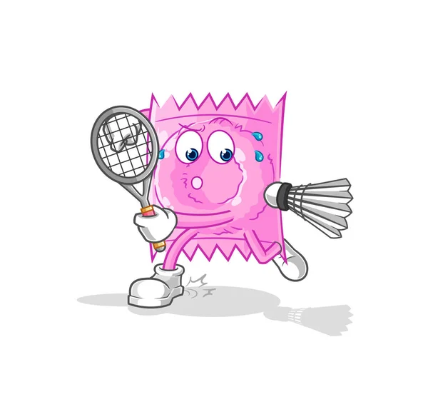 Condom Playing Badminton Illustration Character Vecto — Stock Vector