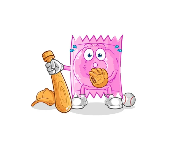 Condom Baseball Catcher Cartoon Cartoon Mascot Vecto — Stock Vector