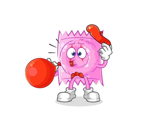 Condom Pantomime Blowing Balloon Cartoon Mascot Vecto — Stock Vector