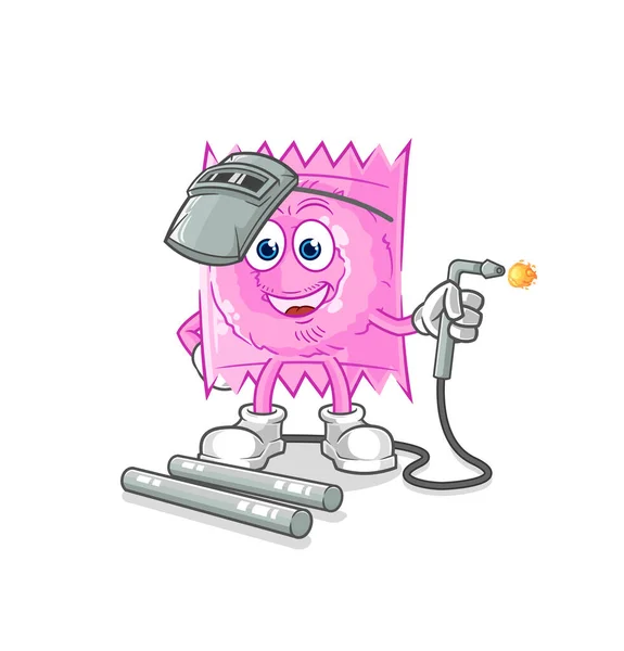 Condom Welder Mascot Cartoon Vecto — Vetor de Stock