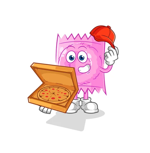 Condom Pizza Delivery Boy Vector Cartoon Characte — Stock Vector