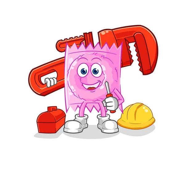 Condom Plumber Cartoon Cartoon Mascot Vecto — Stock Vector