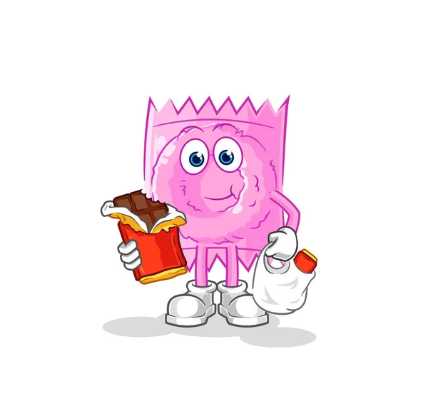Condom Eat Chocolate Mascot Cartoon Vecto — Stock Vector