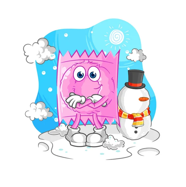 Condom Cold Winter Character Cartoon Mascot Vecto — Stock Vector