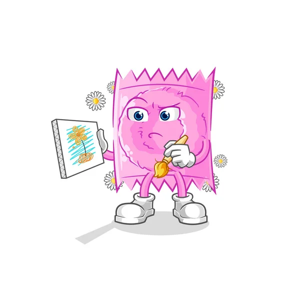 Condom Traditional Painter Cartoon Character Vecto — Stock Vector