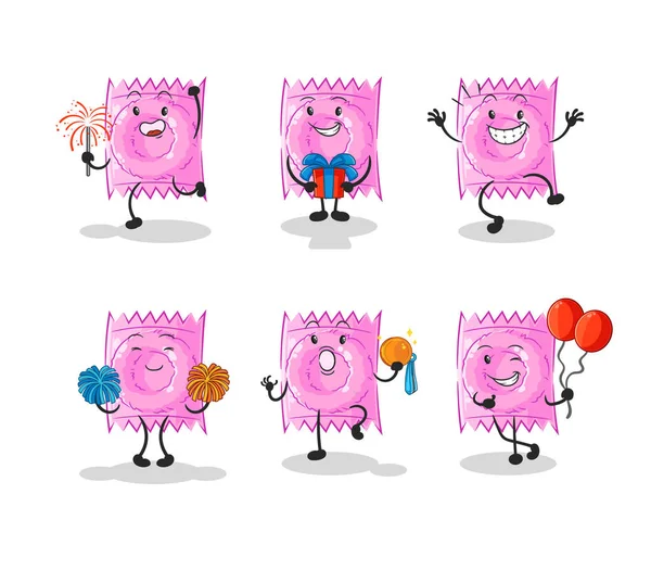 Condom Celebration Set Character Cartoon Mascot Vecto — Stock Vector