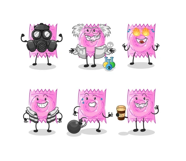 Condom Villain Group Character Cartoon Mascot Vecto — Stockvector