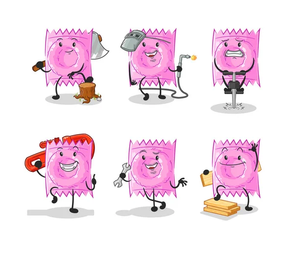 Condom Worker Set Character Cartoon Mascot Vecto — Stock Vector