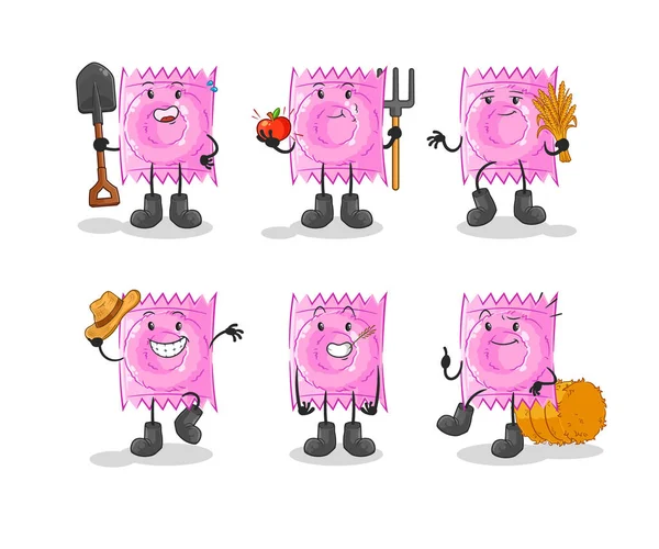 Condom Farmer Group Character Cartoon Mascot Vecto — Stock Vector
