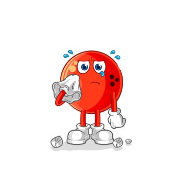 the bowling ball cry with a tissue. cartoon mascot vecto