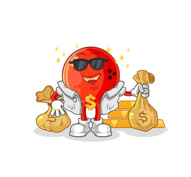 Bowling topu zengini. karikatür maskotu vektosu