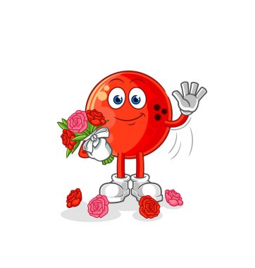 the bowling ball with bouquet mascot. cartoon vecto
