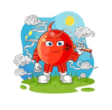the bowling ball samurai cartoon. cartoon mascot vecto