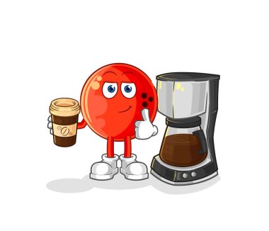 the bowling ball drinking coffee illustration. character vecto