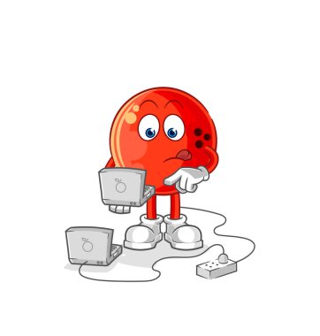 the bowling ball with laptop mascot. cartoon vecto