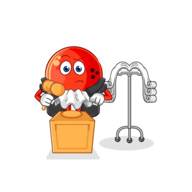 the bowling ball judge holds gavel. character vecto
