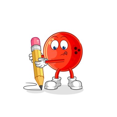 the bowling ball write with pencil. cartoon mascot vecto