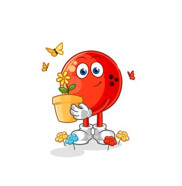 the bowling ball with a flower pot. character vecto