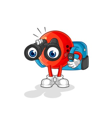 the bowling ball with binoculars character. cartoon mascot vecto