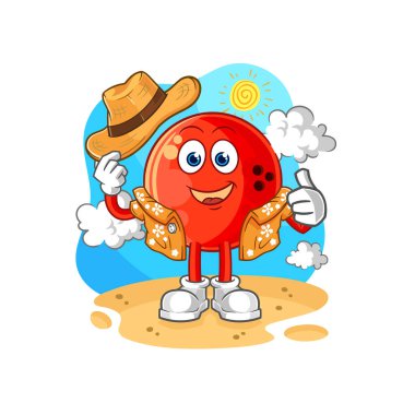 the bowling ball go on vacation. cartoon mascot vecto