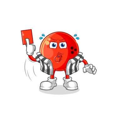 the bowling ball referee with red card illustration. character vecto