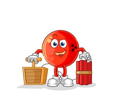 the bowling ball holding dynamite detonator. cartoon mascot vecto