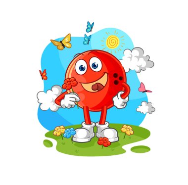 Bowling topu baharda çiçek toplar. karakter vektosu