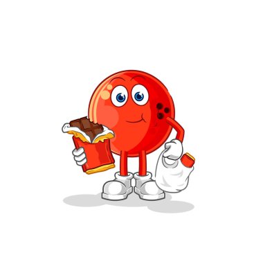 Bowling topu çikolata maskotu yer. çizgi film vektosu