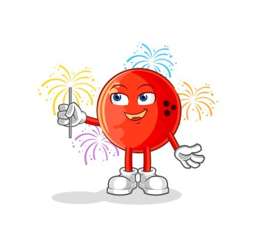 Havai fişek maskotlu bowling topu. çizgi film vektosu