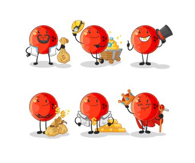 Bovling topu zengini grup karakteri. karikatür maskotu vektosu
