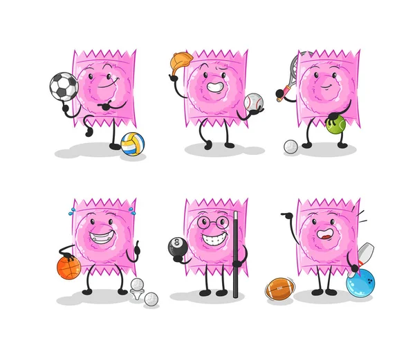 Condom Sport Set Character Cartoon Mascot Vecto — Stock Vector