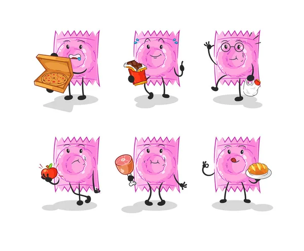 Condom Food Set Character Cartoon Mascot Vecto — Stock Vector