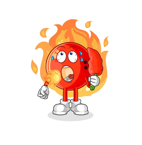 Bowling Ball Eat Hot Chilie Mascot Cartoon Vecto — Stock Vector
