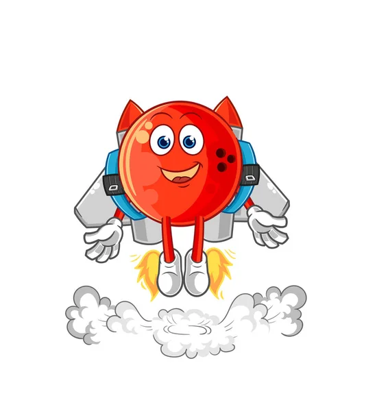 Bowling Ball Jetpack Mascot Cartoon Vecto —  Vetores de Stock