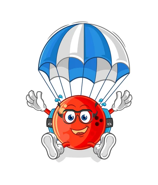 Personaje Paracaidismo Bola Bolos Mascota Dibujos Animados Vecto — Vector de stock