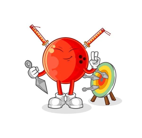Bowling Ball Ninja Cartoon Character Vecto — Stock Vector
