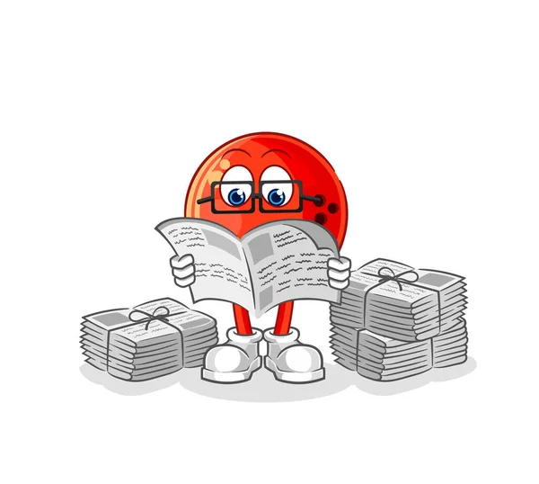 Bowling Ball Read Newspaper Cartoon Character Vecto — 스톡 벡터